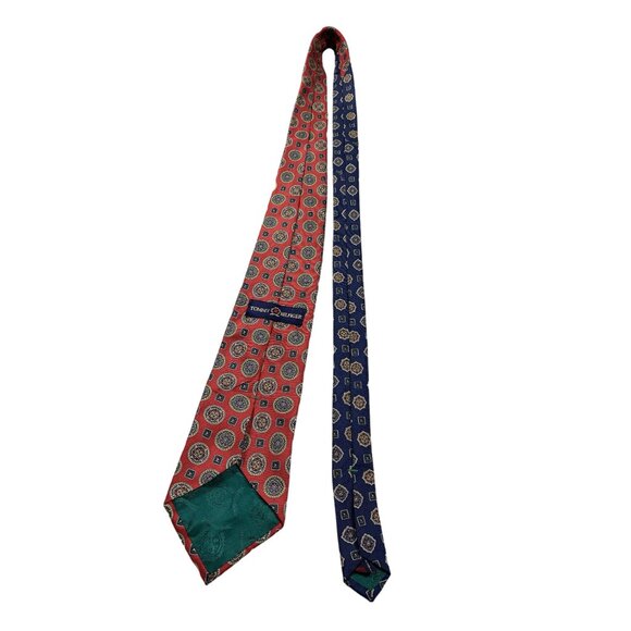 Tommy Hilfiger Red Geometric Pattern Silk Tie - Picture 2 of 6